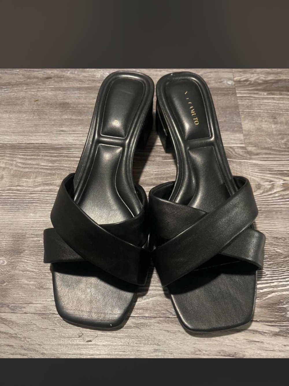 Vince Camuto Black Crisscross Slide Mules